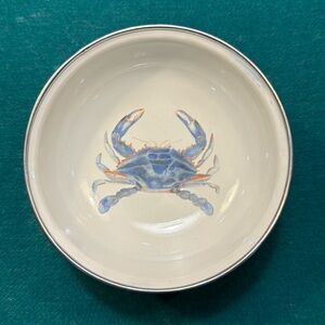 Golden rabbit blue crab enamel small bowls. Set of 6.